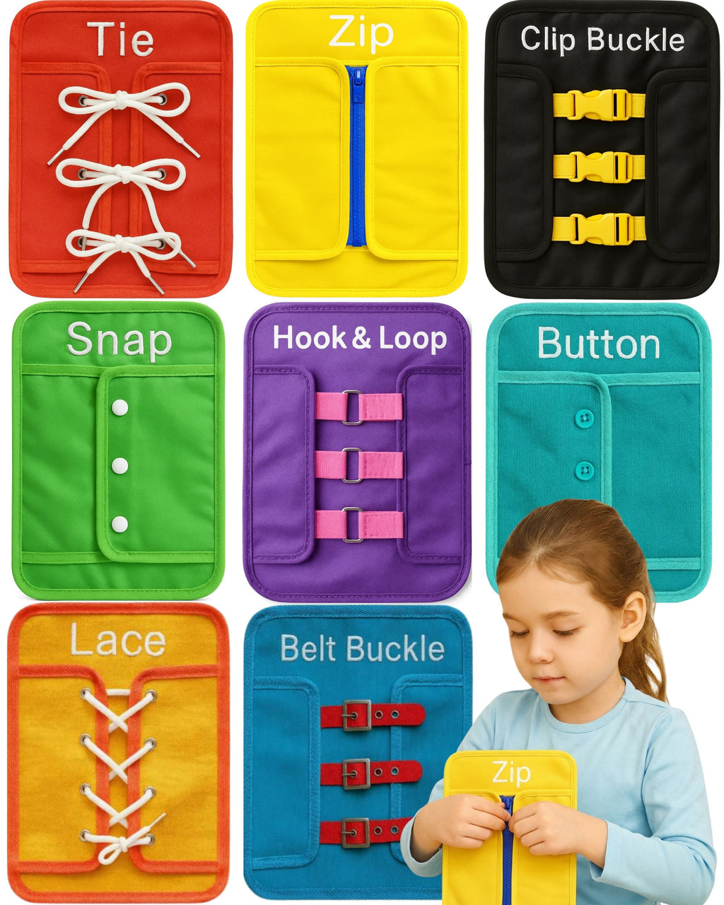 Fine Motor Skills Toy, 8-in-1 Montessori Busy Board, Ages 3+