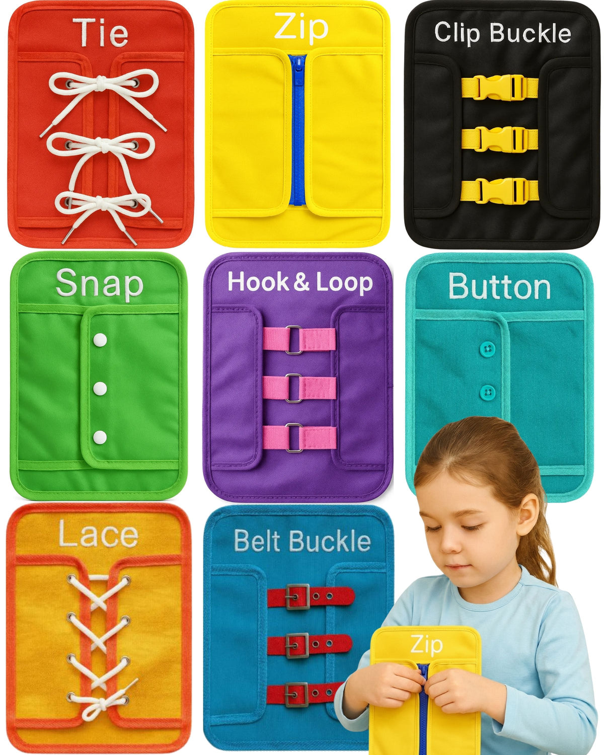 Fine Motor Skills Toy, 8-in-1 Montessori Busy Board, Ages 3+