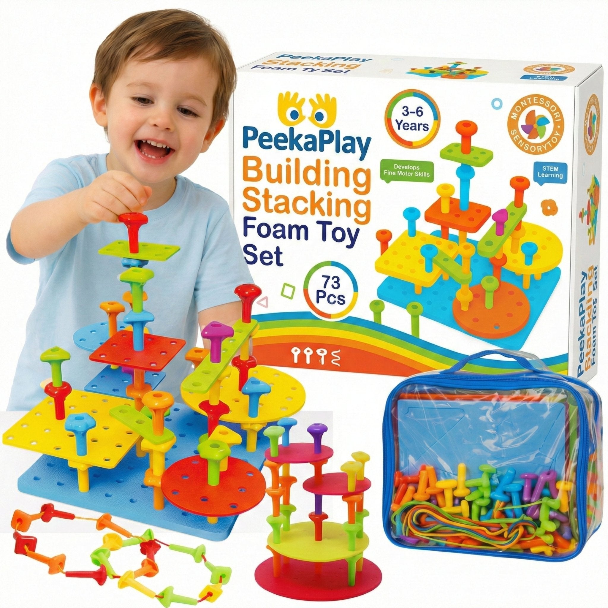 PeekaPlay Building Stacking Foam Toy Set - 73 Pcs STEM Learning Toy