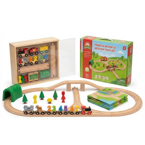 Premium Magnetic Wooden Train Set – 24pc