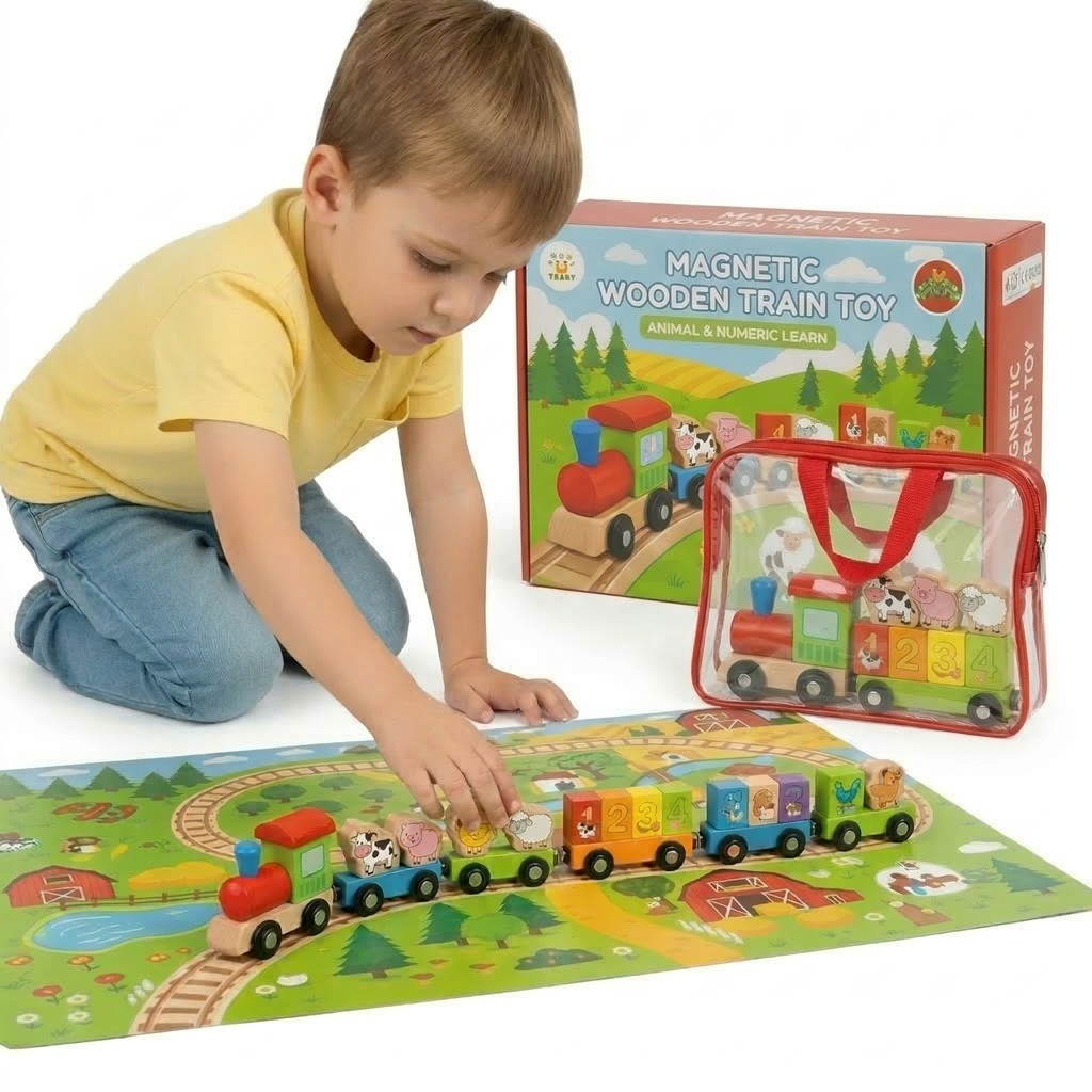 Wooden Magnetic Farm Train Set